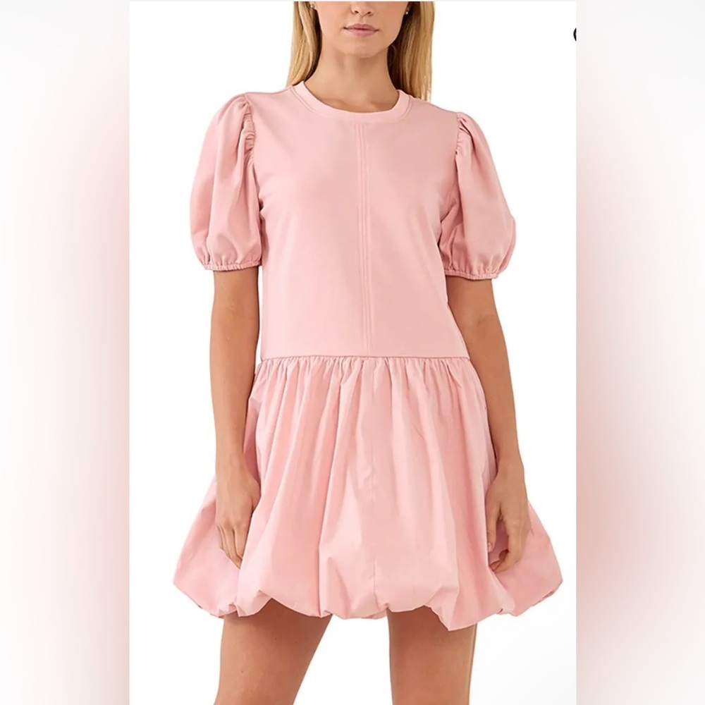 NWT English Factory Size Small Puff Shoulder Mixed Media Minidress Pink